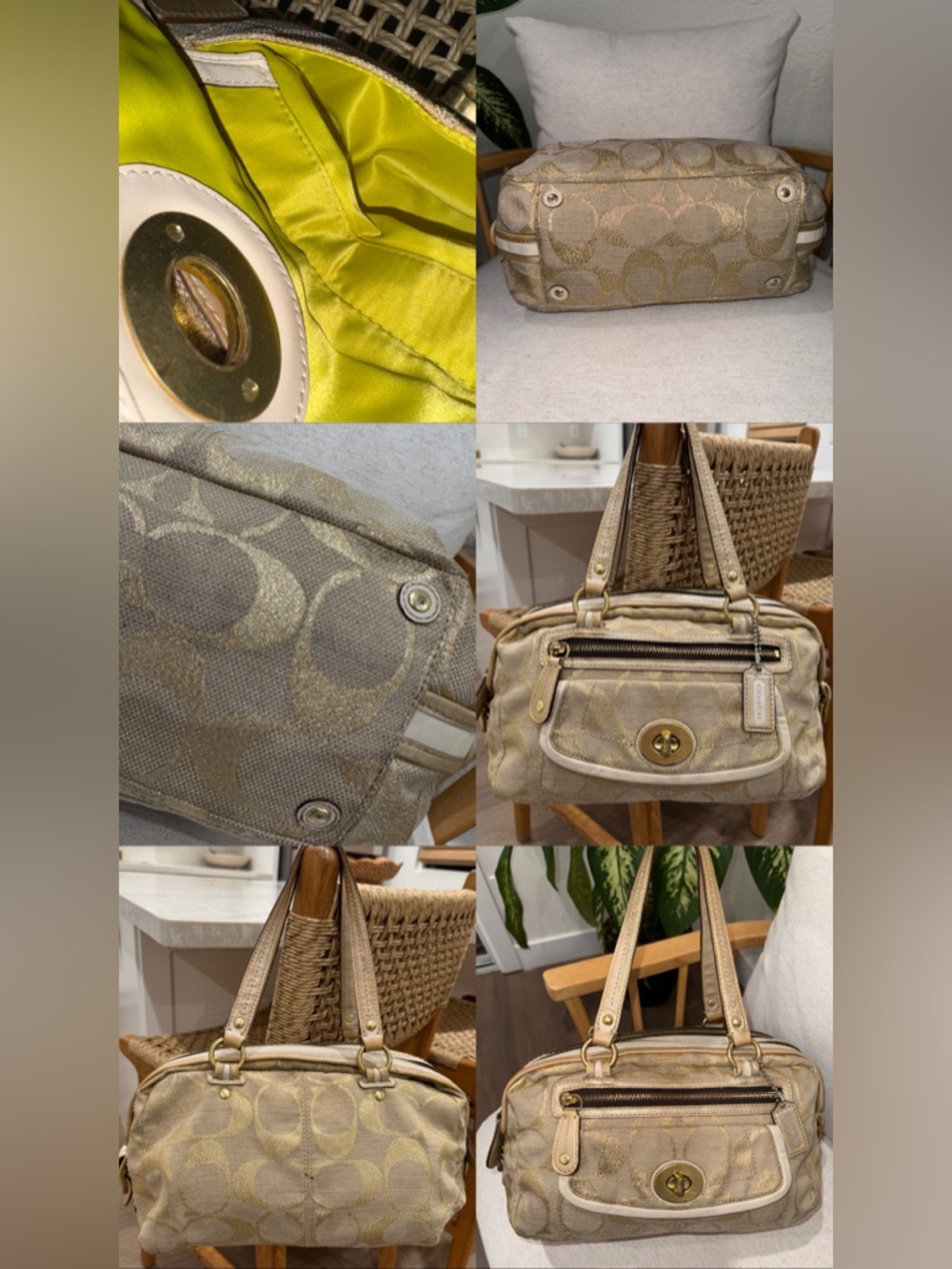 Coach VTG Metallic Gold Bonnie Linen Lurex Satchel Shoulder Handbag Purse #13502 - Picture 14 of 17